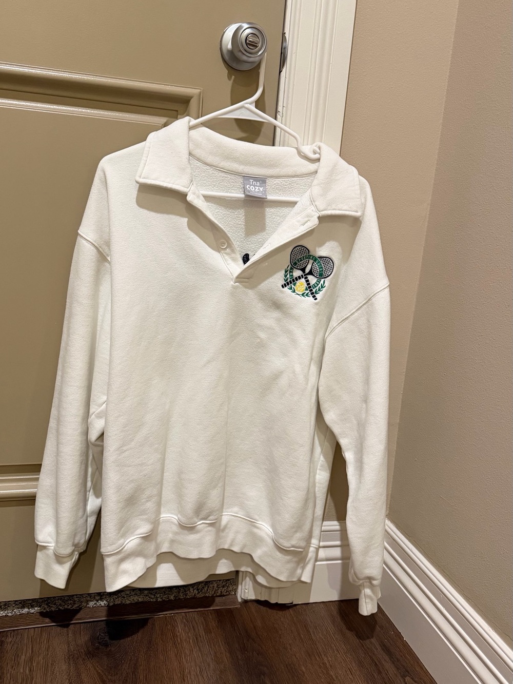 Aritzia white Collared Pullover with Tennis Embroidery Medium
